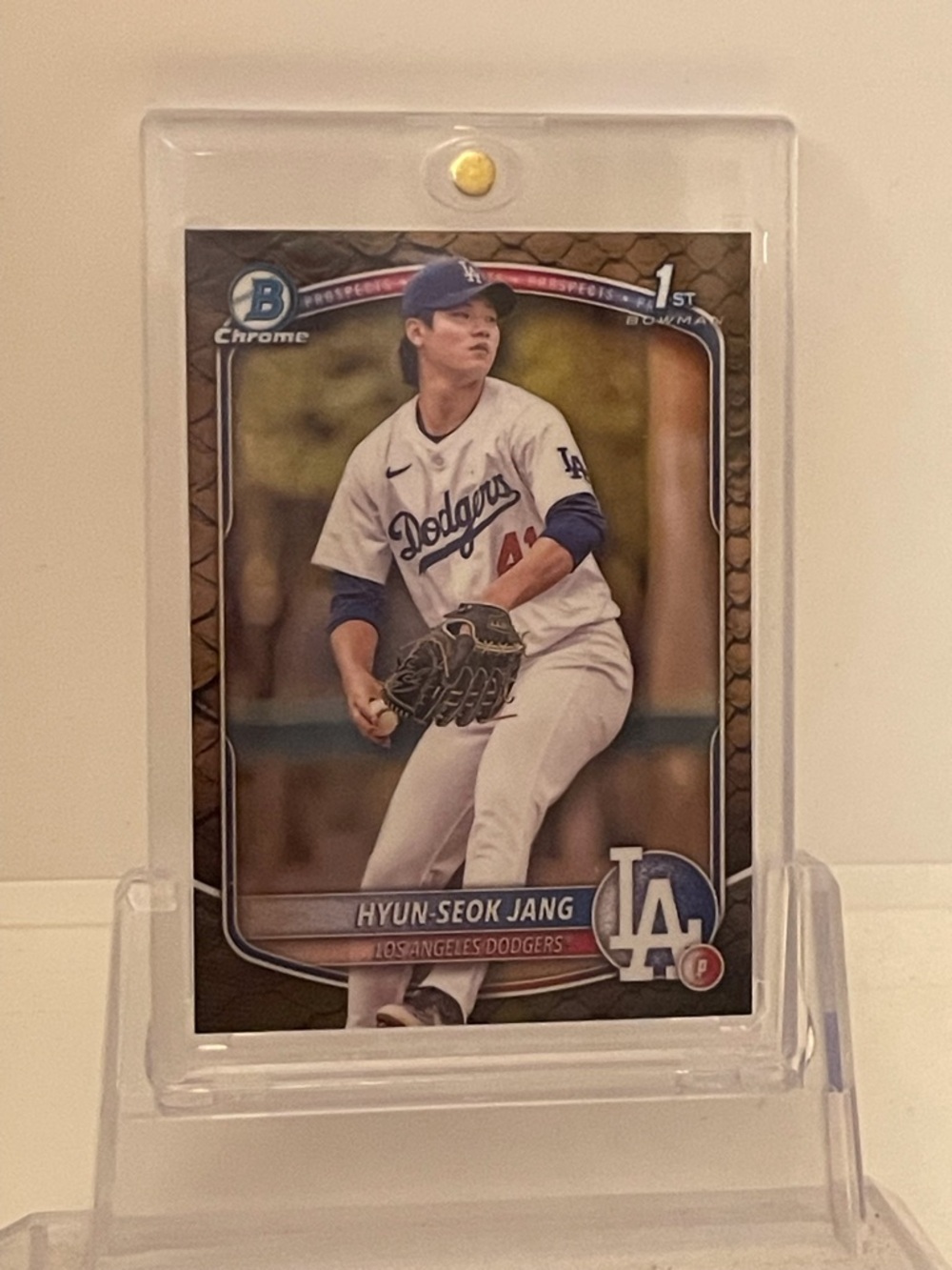 Hyun-Seok Jang 2025 Bowman Chrome 1st Draft Rookie -Dodgers-Reptilian Parallel